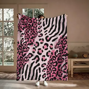 Pink Leopard Zebra Flannel Throw Blanket, Brushstroke Animal Print Pattern, Soft Cozy Warm, for Couch Bed, Gift for Her, Birthday Christmas, Aesthetic Trendy Wild Decor