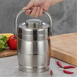 1pc Multi-Layer Stainless Steel Insulated Lunch Box with Handle - 3-Layer Compartment, Portable & Durable Food Container for School, Office, Outdoor Picnics & Camping - Easy to Clean, Round Shape, Camping Meal Prep|Stylish Food Container|Manual Use