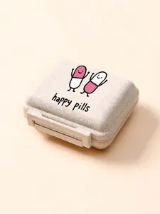 Mini 6-Compartment Portable Pill Case, Medicine Storage Box, Travel Pill Box Printed With "Happy Pill" And Pill Pattern, 6-Day Weekly Pill Organizer, First-Time Travel Pill Storage Box, Daily Vitamin Pill Box, Pocket Pill Case, Charming Storage Box