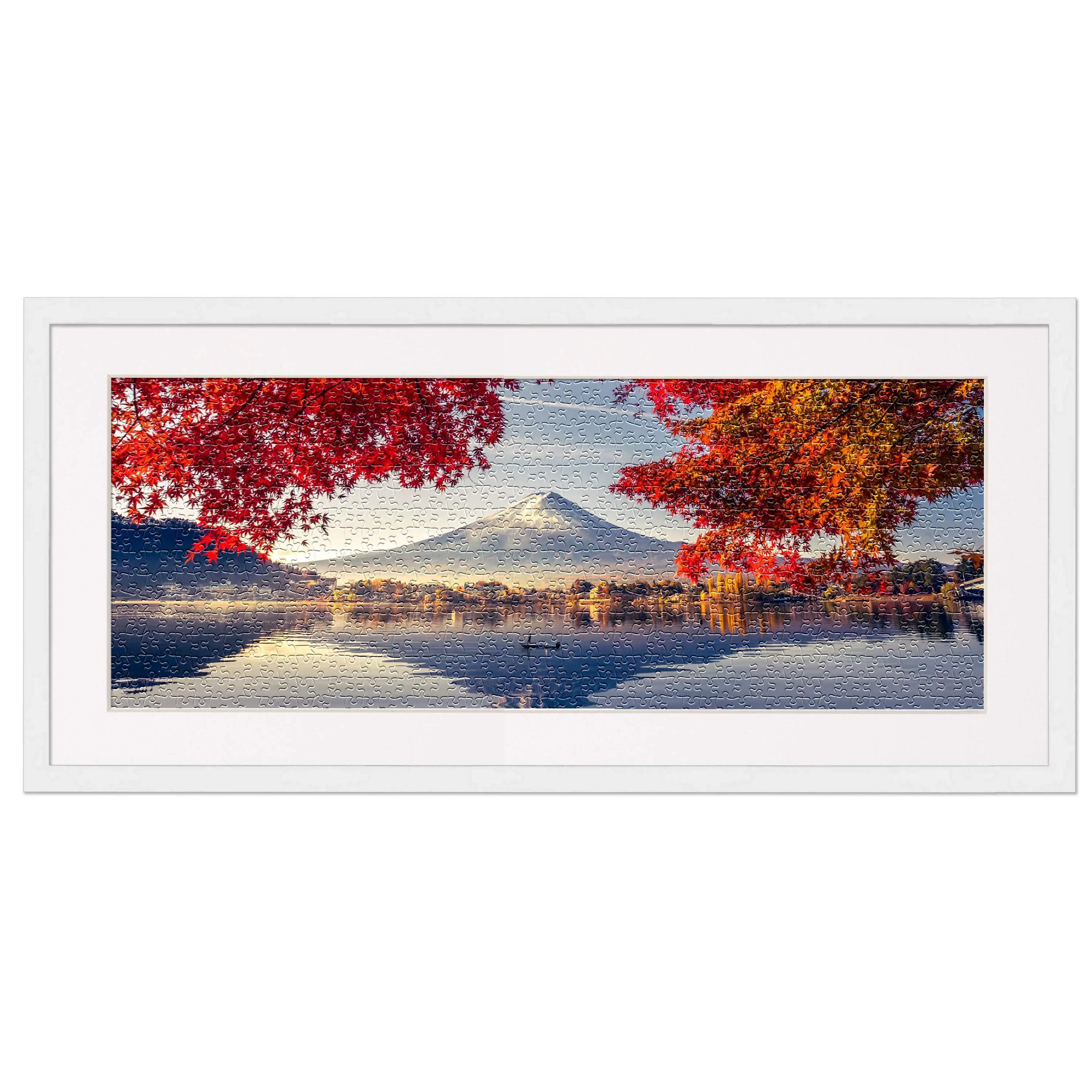 11.25x38.25 Jigsaw Puzzle Frame Kit - Kit Includes Puzzle Glue Sheets, White Wood Puzzle Frame with White Mat, UV Acrylic, Backing,, Hanging Hardware