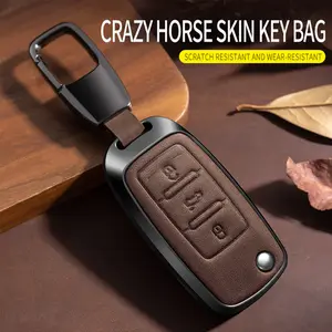 For Volkswagen Key Fob Cover Leather Car Jetta Golf Polo MK6 Passat Tiguan Beetle Key Case Automotive Car Key Protector Key Fob Shell