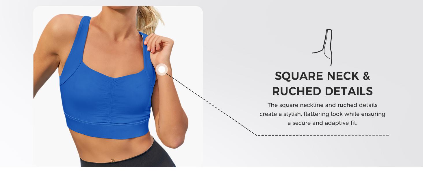 Aoysky Womens Buttery Soft Racerback Sports Bra Square Neck Ruched Padded Y-Back Workout Gym Crop Tank Tops