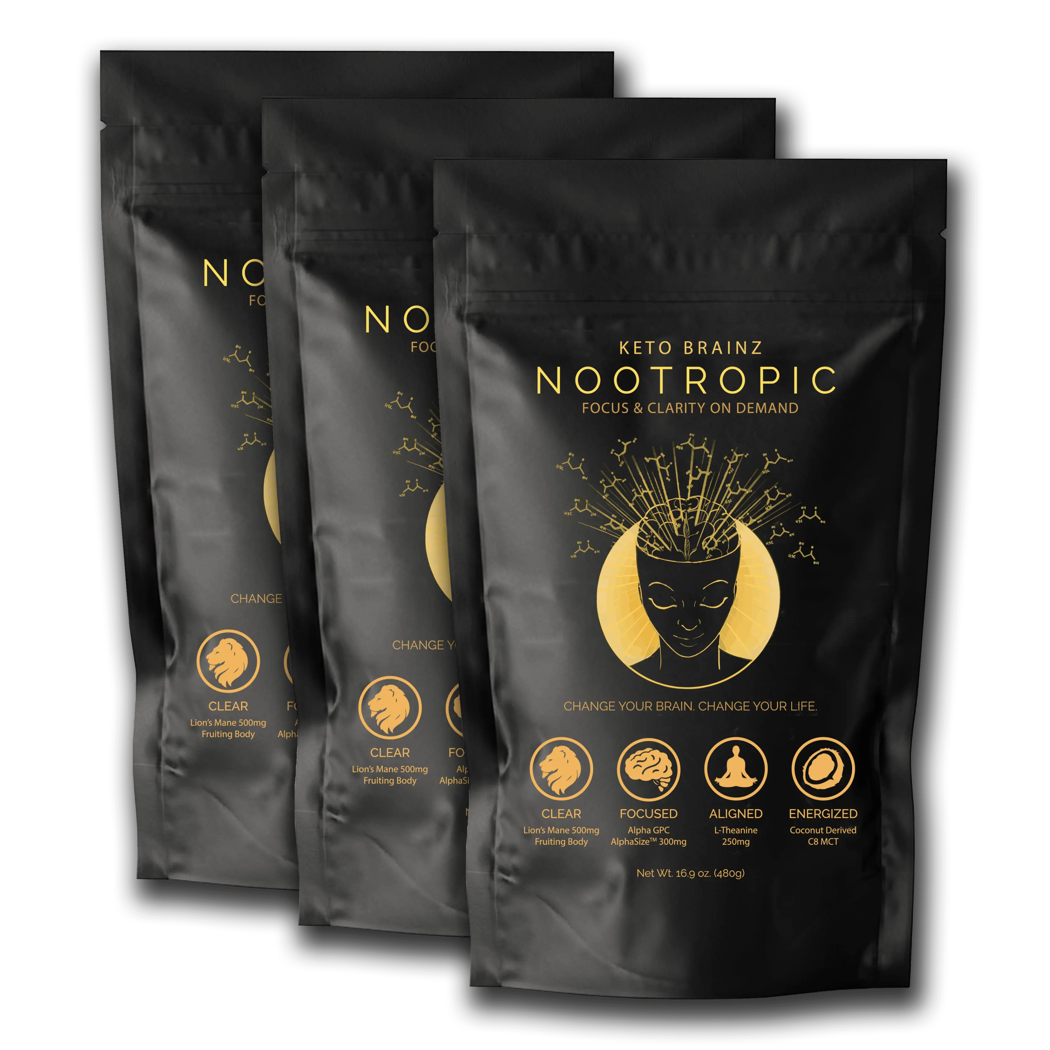Keto Brainz Nootropic Creamer 3 Pack -  Ditch the sugar, ditch the artificial sweeteners and ditch the artificial flavors. Experience the clean, clear, no-jitters focus of Keto Brainz Nootropic Keto Coffee Creamer.