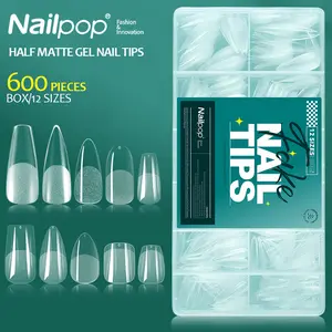 Soft Gel Nail Tips 600pcs Full Coverage Coffin Ultra Short Almond Oval Press On Nail Extension Tips For Home DIYNail Design Salon Xxs-Almond-600