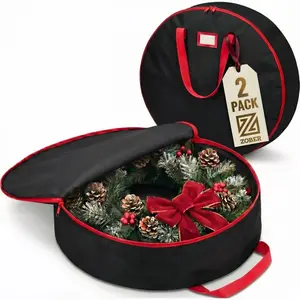 ZOBER 2 Pack Christmas Wreath Storage Container - Wreath Bag for Artificial Wreaths Box - Waterproof Oxford Fabric, Dual Zippered Wreaths Storage Bag With Strong Durable Handles