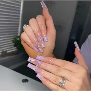 Press On Nails Acrylic Purple Heart Design