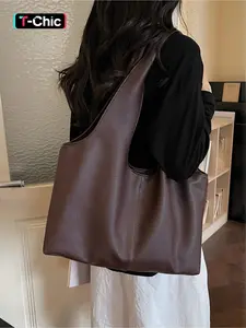 Large capacity solid color versatile tote bag, retro and simple Vintage PU shoulder bag, high-end texture, trendy and versatile armpit bag, work shopping bag, Working Bag, outdoor sports, short trips, etc, Textured Bag