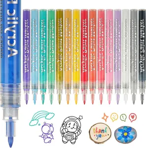 MaxGear Acrylic Paint Markers 16 Vibrant Colors Fine Tip 0.7mm Water-Based Quick Drying for Rock Painting Wood Fabric Glass Canvas DIY Crafts