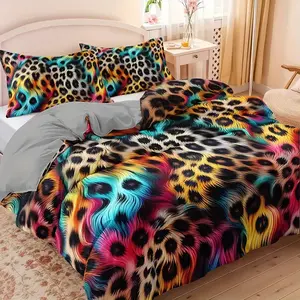 3-Piece Leopard Print Duvet Set, Soft Breathable Polyester Fiber, Zipper Closure, Includes 1 Duvet Cover and 2 Pillowcases, Bedroom Decor