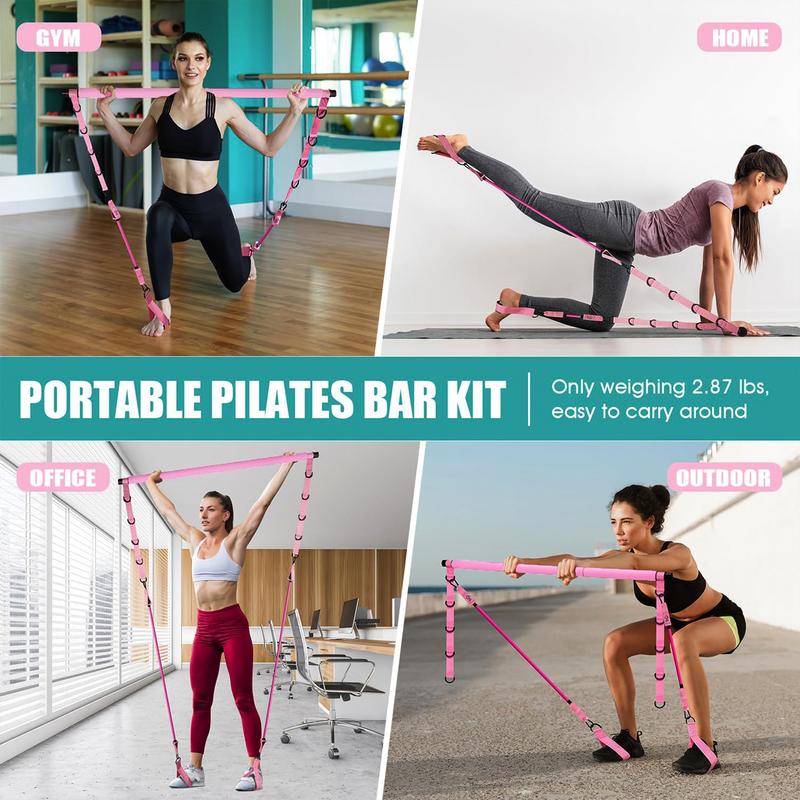 Pilates Bar Kit with Resistance Bands, Adjustable Exercise Stick for Full Body Toning, Portable Home Gym Equipment for Men & Women