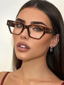 Unisex Boho Style Leopard Pattern Geometry Frame Eyeglasses, Trendy Casual Frames, 2024 New Style Trendy Casual Eyeglasses for Everyday Use, Fashion Accessories for Outdoor Activities