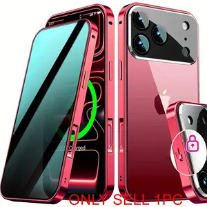 Phone Case: Anti-Peeping Magnetic Protective Phone Case for iPhone 11/12/13/14/15/16 /17 /Pro/Pro Max/16e - 360° Privacy Screen & Lens Protector, Clear Glass Front & Back, Metal Bumper with Lock - Black, Silvery, Red, Blue, Green, Golden, Purple - Ideal