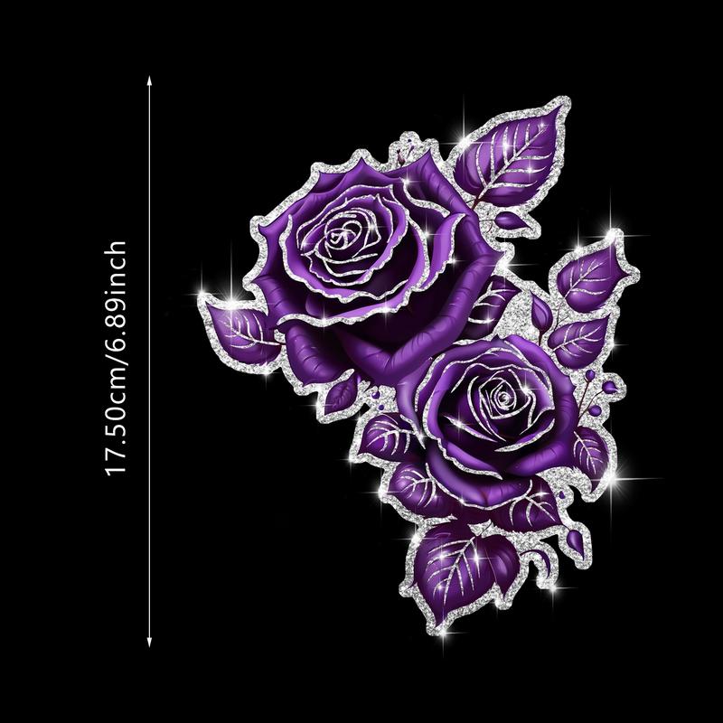 Shimmering Rose Car Sticker, Car Decorative Sticker, Plant Floral Pattern, Diamond Material, Self-Adhesive No Residue, Easy Installation, Best Gift