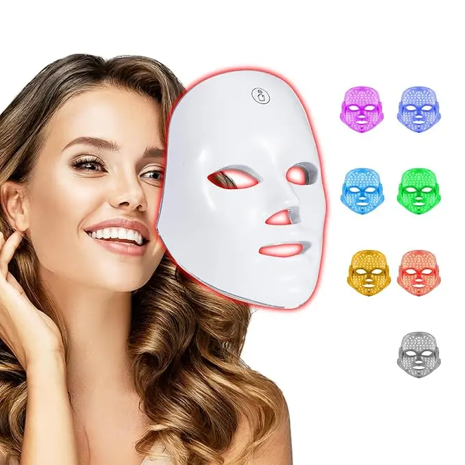 LED Light Therapy Face Mask, 7-Color Photon Beauty Tool for Skin Brightening, Cordless Skincare Device with Rechargeable Battery for All Skin Types, Face Masks