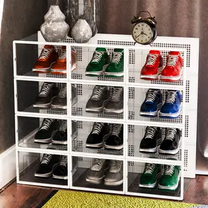 12pcs Thick Transparent X Size Shoe Box With Lid, Foldable And Stackable Shoe Rack, Free Combination, Plastic Sports Shoe Container, space-saving shoe rack, alternative to drawer storage unit