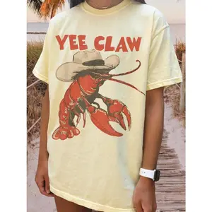 Lobster Cowboy Shirt UNISEX Comfort Colors® Trendy Yee Claw Tee Funny Lobster Tshirt Western Beach Top Amalfi Coast Trip Tomato Girl Summer