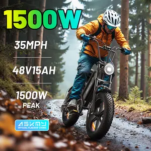 ASKMY Fat Tire Electric Bike | 48V 1500W Electric Mountain Bicycle | 15Ah Long Range Battery | 20"x4.0" Tires | 7-Speed | Adult E-Bike for Off Road, Trail & Commuting