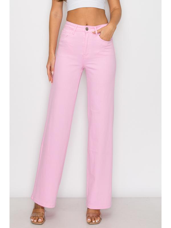 Emma - Hight Waisted Stretchy Colored Wide Leg Denim Twill - Lover Brand Fashion Fabric Fit Jean Womenswear Bottom Button Casual Comfort Basic