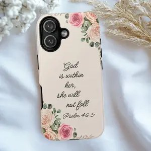 Christian phonecase, God is within her Psalm 46:5, floral bible verse phone case,Suitable for IPhone17 11 12 13 14 15 16 Pro Max Air Plus