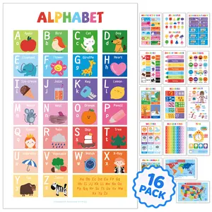 16 Educational Posters for Classroom & Kindergarten, Laminated PreK Learning Chart Materials – Kindergarten Classroom Must Haves, Preschool Wall Décor, Early Learning Posters for Kids & Teachers