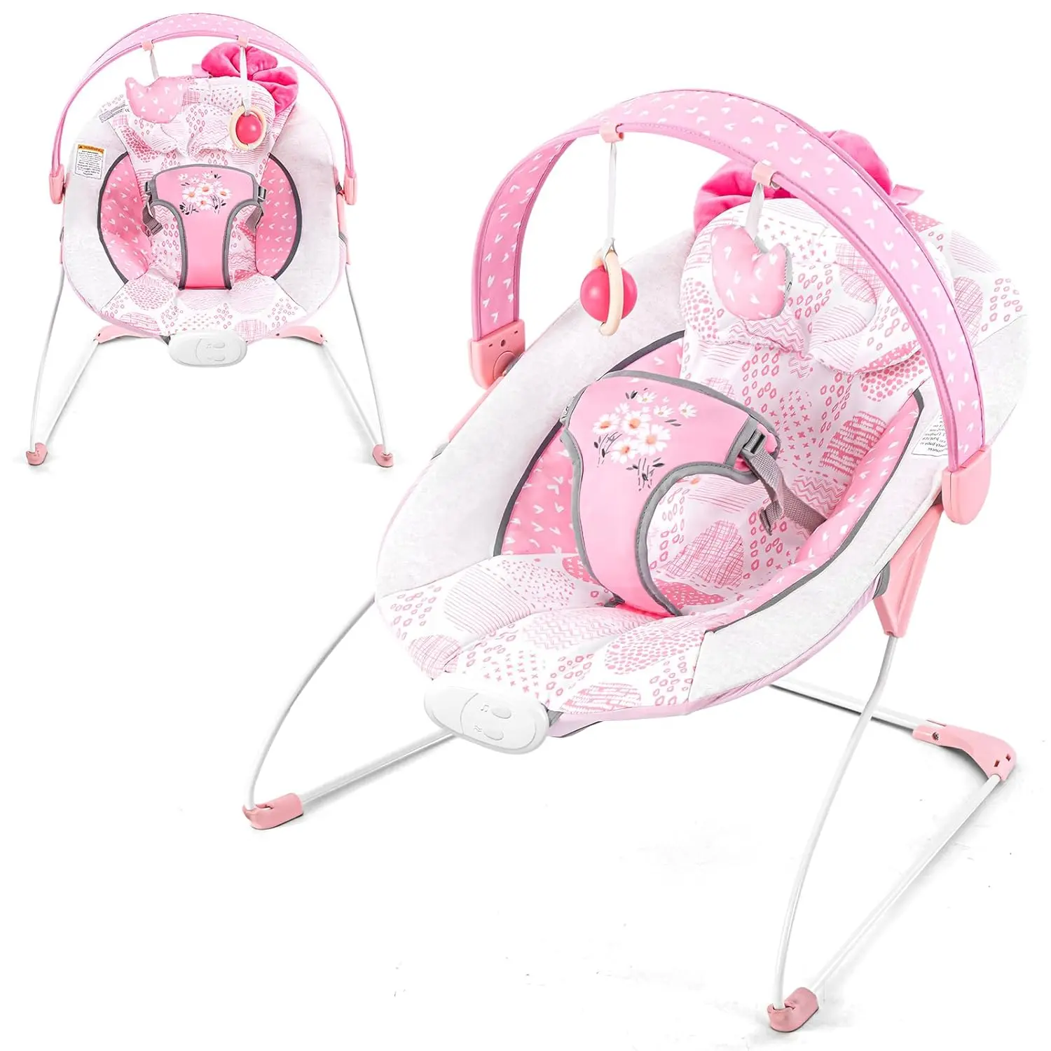 Baby Bouncer, Portable Infant Bouncer, Adjustable and Foldable Baby Rocker with Vibrations,Baby Bouncer Seat for Baby 0-6 Months 6-20 lbs Indoor & Outdoor Use
