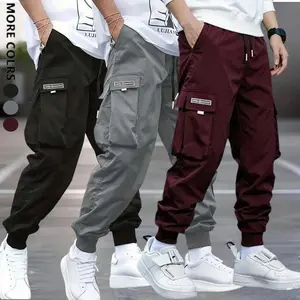 Men's solid color pocket zipper cargo pants, regular fit, durable and wear-resistant, men's casual everyday pants, street style men's everyday bottoms.