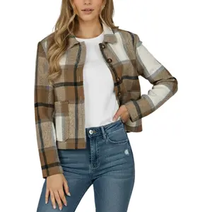 Flannels for Women Cropped Shacket Jacket Fashion Plaid Button Down Shirt 2025 Fall Coat Christmas Tops