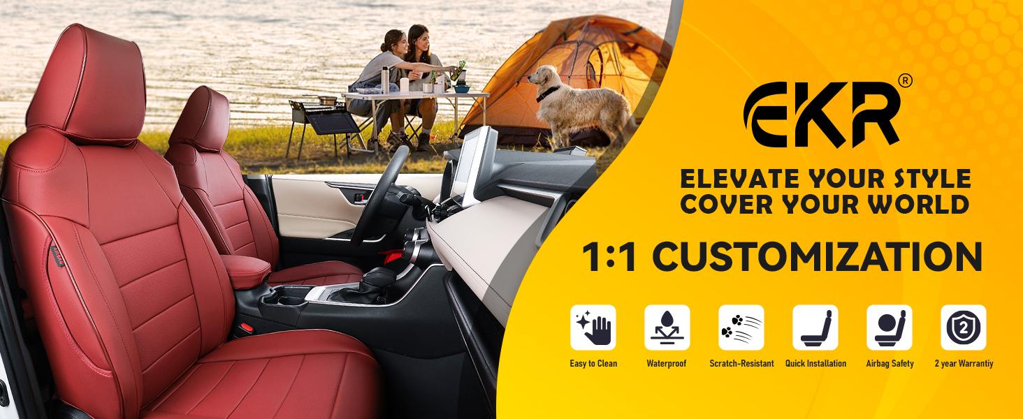 EKR Custom Fit Chevrolet Traverse Car Seat Covers(Fits 2015-2026 LLS LT Z71 RS High CountryLimited,7/8 Seats223 Layout,2nd Row40/60 Split) Leather Black Waterproof Stain-Resistant Easy Install All-Season Car Seat Protection Interior Upgrade 2Year Warranty