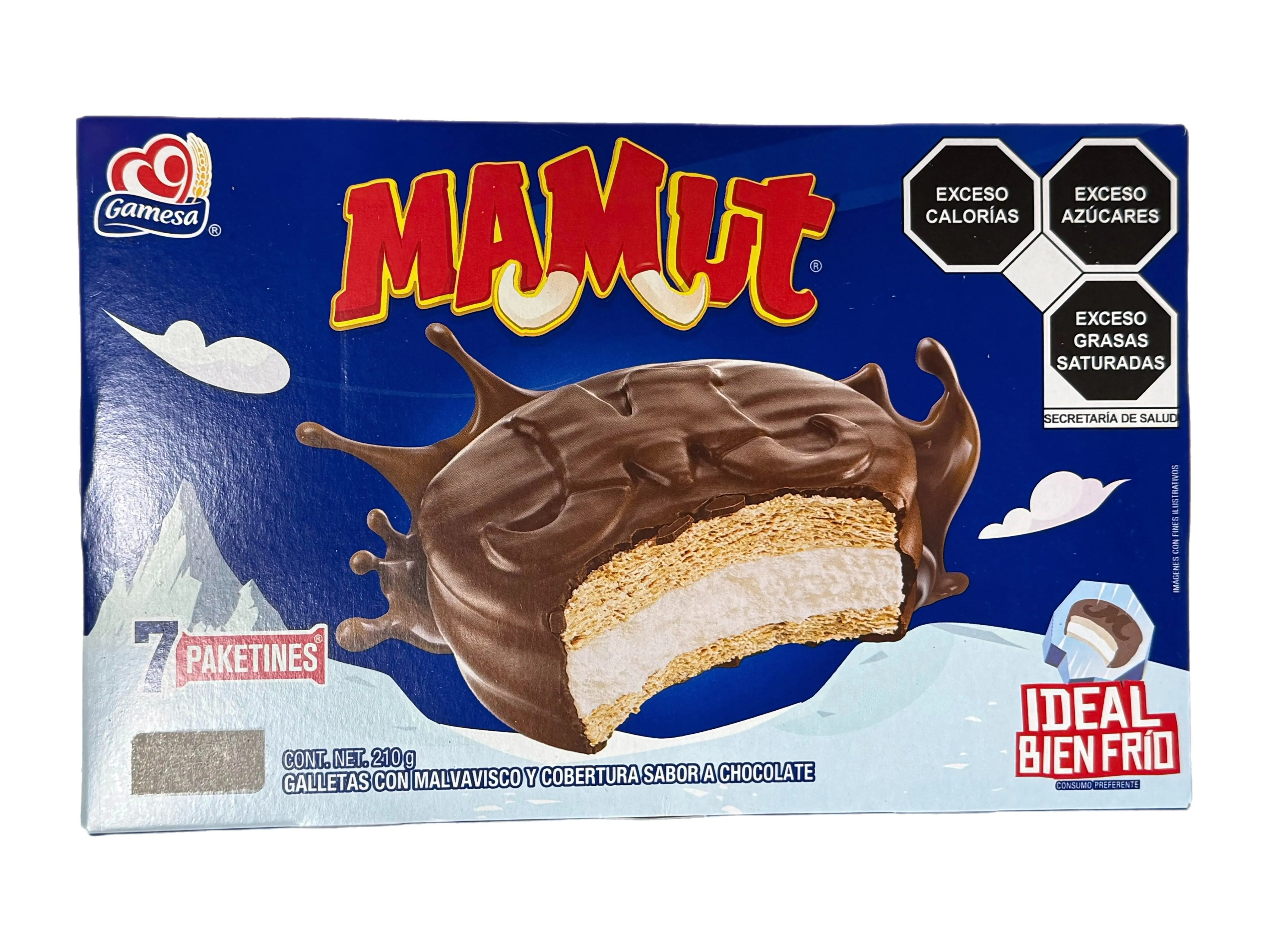 Gamesa Mamut - Mexican Chocolate Flavored Coated Cookies with Marshmallow Filling – 7 Individually Wrapped Packs – 210 g (7.41 oz)