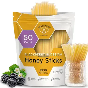Snackathon Honey Sticks, Blackberry Blossom Pure Honey, Made in USA Honey Straws for Tea & Coffee, Single Serve (1 Teaspoon per Stick)
