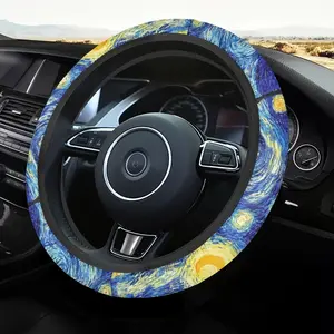 1pc Van Gogh Starry Night Inspired Steering Wheel Cover - All-Weather Washable Polyester Car Interior Accessory, Suitable for Men and Women