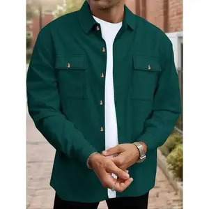 Men's Long Sleeve Shirt with Buttons & Dual Pockets, Modern Fashion Design, High-Quality Waffle Texture, Loose Fit Casual Wear