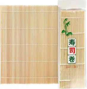 1 Pk Bamboo Sushi Mat - Sushi Roller Mat for Making, Shaping & Molding Sushi Roll & Kimbap - Food-Safe Sushi Making Supplies, Tools & Accessories - Made of Natural Bamboo - 9.5x9.5