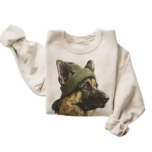 Retro German Shepherd Sweatshirt, Unisex Casual Pullover Tops with Vintage Dog Graphic, Polyester Cotton Blend