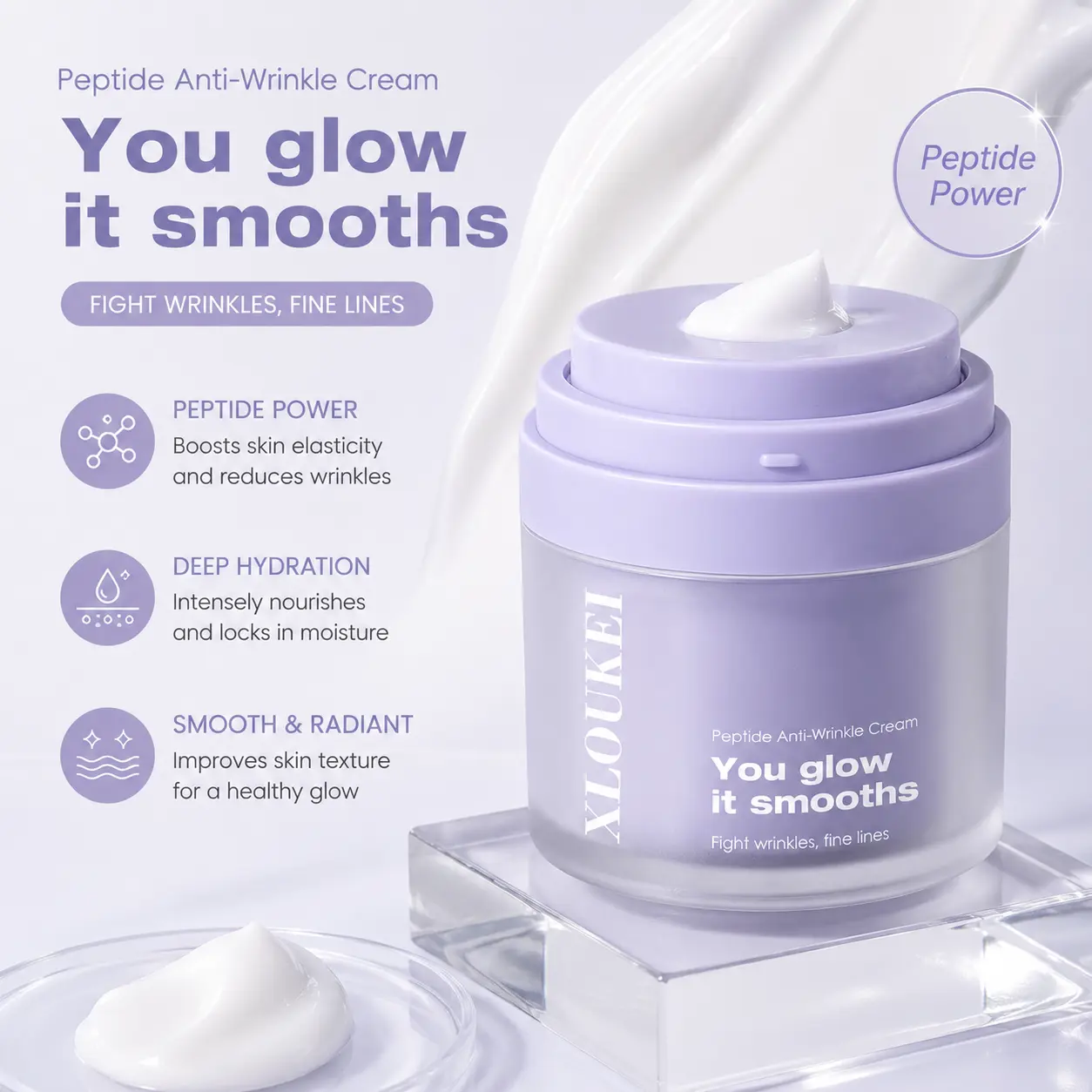 Peptide Anti-Wrinkle Face Cream with Airless Pump - Deep Hydration, Soothing Care, Skin Barrier Support, Smooths Fine Lines for Healthy, Radiant Skin, Hydrates, Smoothing, Moisturizer, Airless Bottle, Barrier Boost, Deep Hydrates, Hydrating