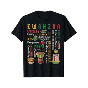 [100% Cotton] 100% Cotton Happy Kwanzaa Drum Kinara Seven Candles Africa Unisex T-Shirt