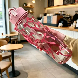 25.36oz Transparent Water Cup, Cute Bow Design, Leak-Proof Sports Bottle, Includes Straw and Handle, Bounce Lid, Perfect for On-The-Go Use