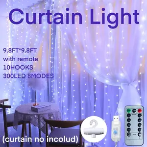 White LED Curtain Lights USB Powered, Eight Functions Holiday Room Decoration String Lights for Christmas Festival Decorations Super Bright LED
