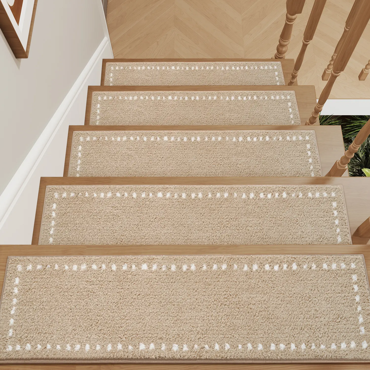 Amoami Non Slip Stair Treads, 15PCS Plush Stair Treads for Wooden Steps, Washable Reusable Stair Runners, Adhesive Safety 8" x 30" Stair Mats for Kids, Pets and Dogs
