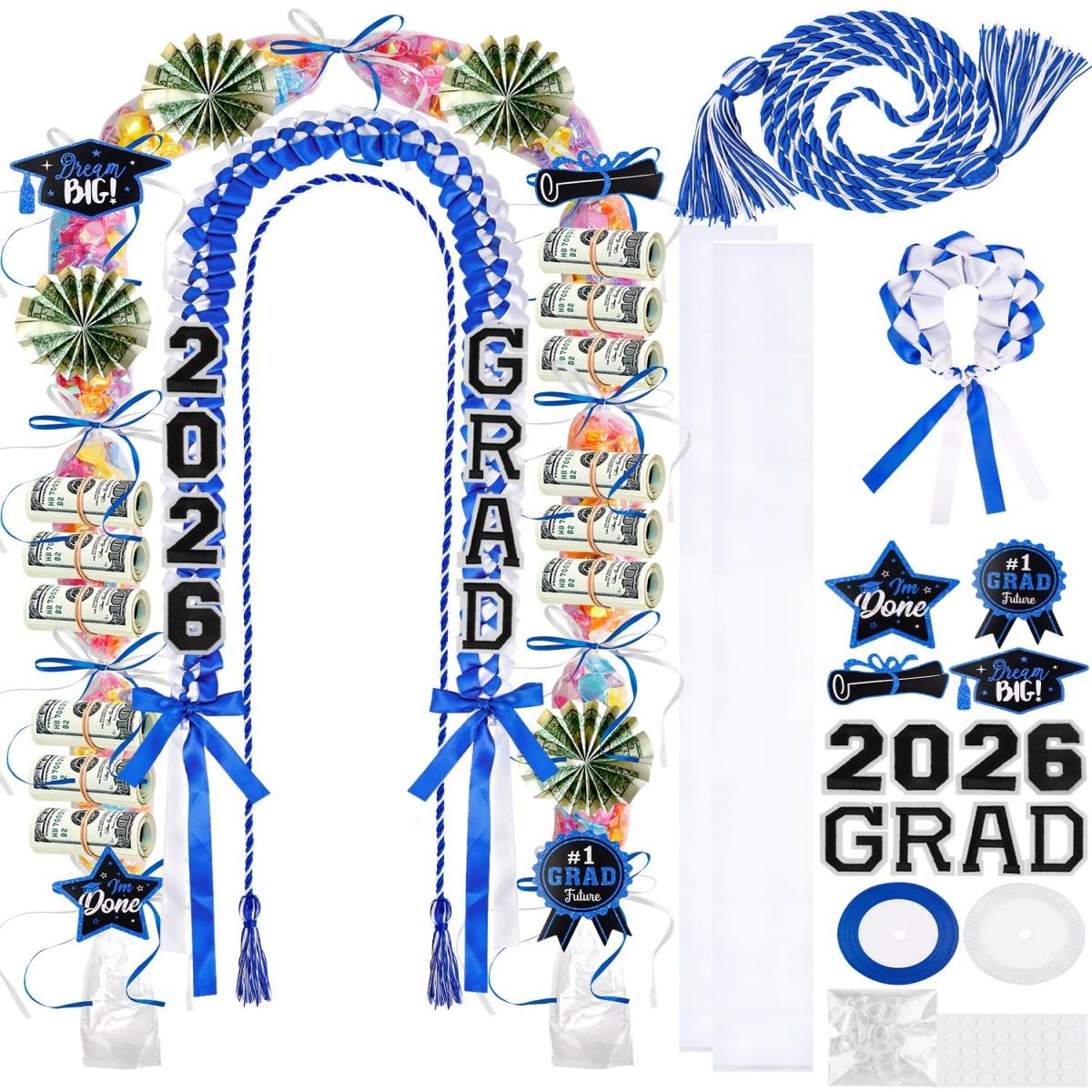 ONERIR 18 Pcs Graduation Leis 2026 Class of 2026 Graduation Candy Lei Kit Double Ribbon Graduation Leis Necklace Graduation Gift Party Accessories for Women Men