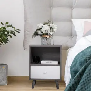 Set of 2 Low foot bedside table with drawer storage compartment - gray-W2181P144002