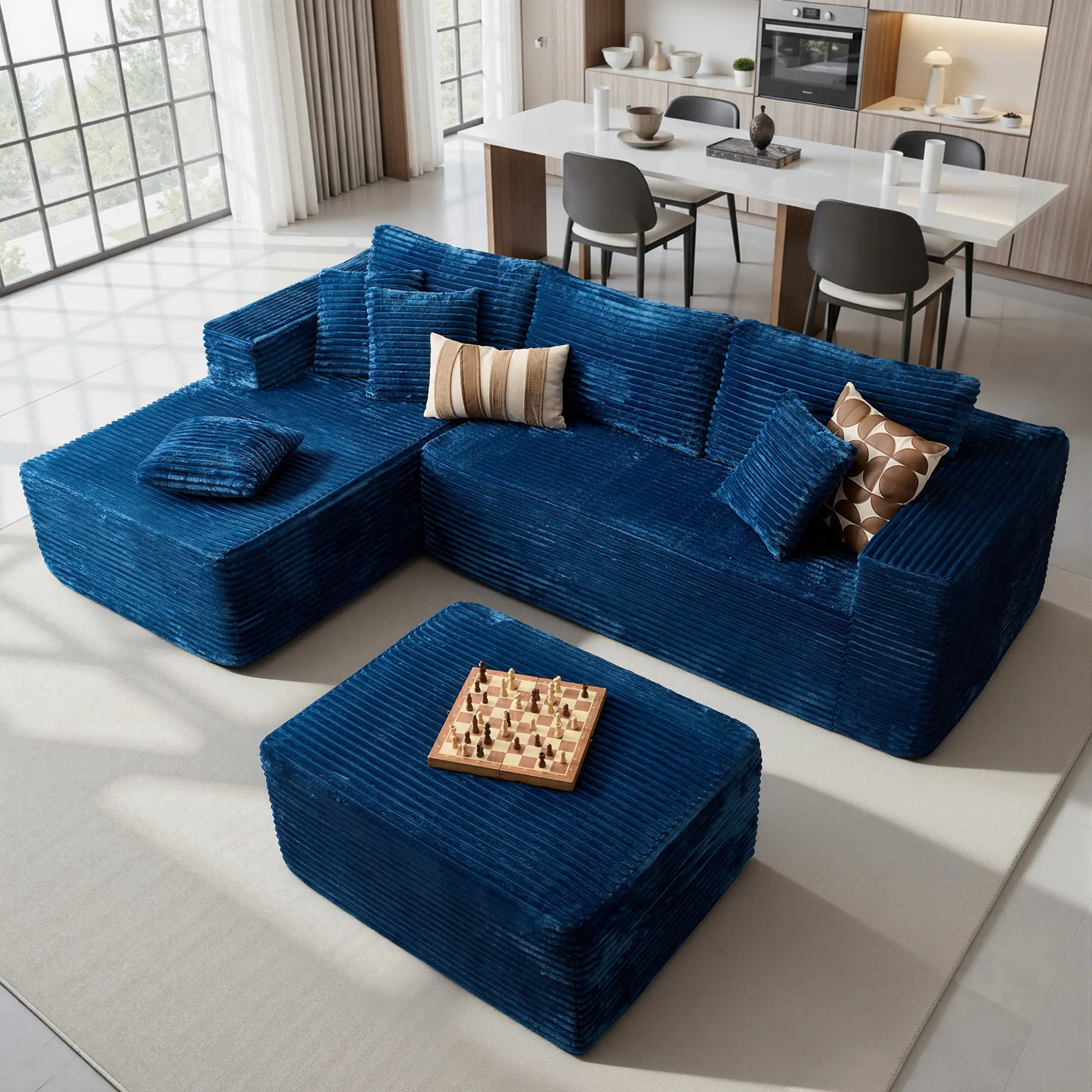L/U Shape Boneless Cloud Sectional Couch Sofa with Comfy Chaise & Removable Ottoman - 【2 packages Delivery】Modern Sofa for Living Room Bedroom Apartment Lounge,No Assembly Required
