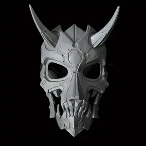 Full Face Resin Skull Helmet Mask - Durable ABS Material, Non-Washable Sports & Outdoor Face Cover, Realistic Grey Mechanical Werewolf Realistic Mask for Halloween Party, Haunted Props, Werewolf Transformation Prop