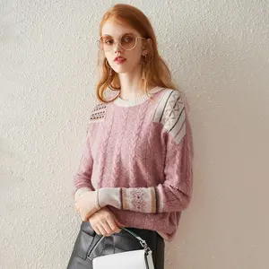 COMOBOCA 100% Cashmere Women's Intricate Sleeve Knit Sweater for Cozy Winter Wear