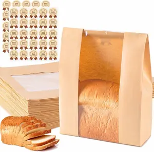 50Pcs Sourdough Paper Bread Bags for Homemade Bread with Window, Includes 50PCS Label Seal Stickers for Food Storage(50% Thicker 13.7x8.3x3.5 in - Large)