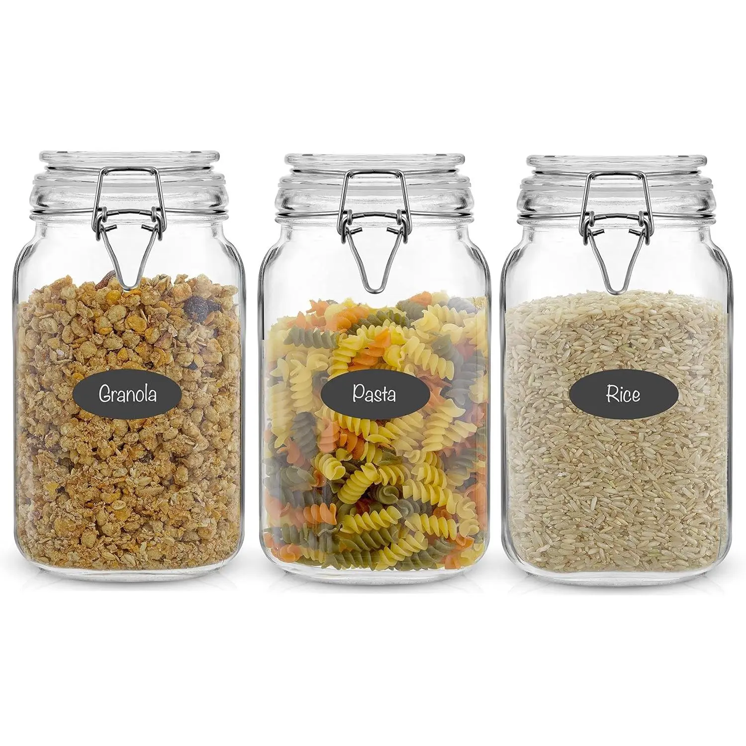 JoyJolt Airtight Glass Jars with Lids Set of 3.50oz Glass Jar with Lid and 6 Silicone Seals!Med Glass Food Storage Containers.Square Mason Jar, Flour Jar, Candy or Cookie Jars for Kitchen Counter