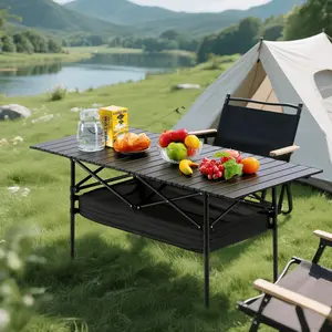 Senmeo Camping Table, Fold Up Lightweight, 4-6 Person Portable Roll Up Aluminum Table With Carry Bag For Outdoor, Support Up To 110LBS, Black