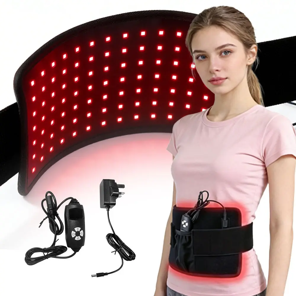Red Light Therapy Adjustable Relaxing Belt for Body 120pcs LED 660nm Red Light &850nm Near Infrared Therapy Device for Shoulder Waist Legs Wrists Muscle Pain Relief Heat Pad Warming Womb Abdominal Fitness Belt Relaxation Aid Body Care Machine