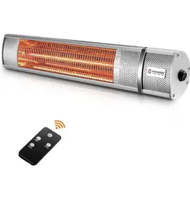 WARMLREC Infrared Electric Patio Heater  Wall-Mounted Outdoor/Indoor Heater  1500w Waterproof Remote Control 3  Power setting Patio Garage Silver