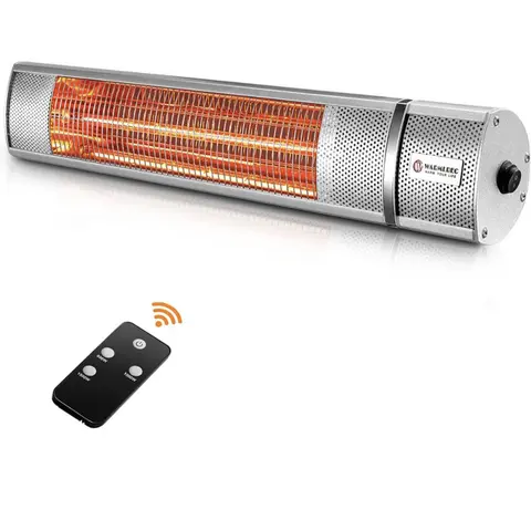 WARMLREC 1500W Infrared Electric Patio Heater - Wall-Hanging Aluminium Radiator, Waterproof, 500W/1000W/1500W Power Settings, Remote Control, Fast Heat, Easy Operation, Included Hardware, Modern Design, Indoor/Garage Use, Silver, Assembly Required